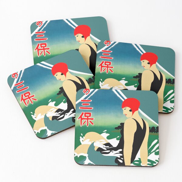 Item preview, Japanese Travel Tourism Poster 1930s Art Deco Girl Swimsuit Mount Fuji designed and sold by Pixelchicken.