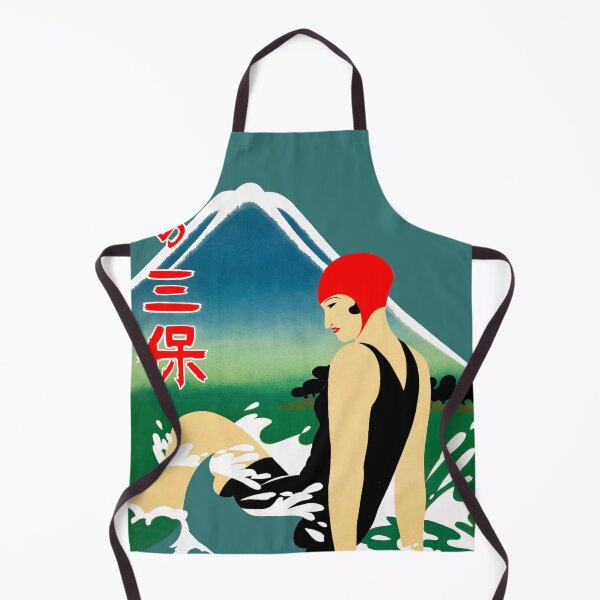 Item preview, Japanese Travel Tourism Poster 1930s Art Deco Girl Swimsuit Mount Fuji designed and sold by Pixelchicken.