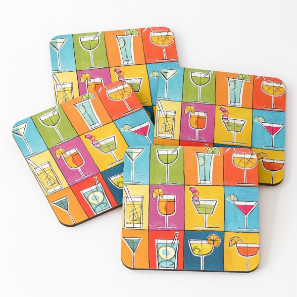 Item preview, Grid of Festivity - Cocktail Glasses with Vibrant Garnishes in a Playful, Colorful Design designed and sold by OlfactoART Studio.