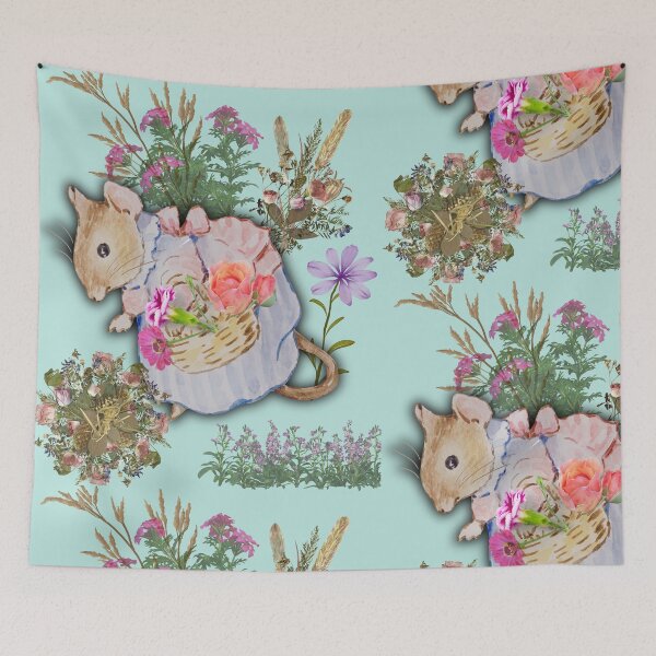 Item preview, Ms Mouse Collecting Pretty Flowers Colorful Illustration Design designed and sold by EarthArtDesigns.