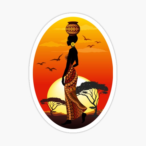 African Beauty Silhouette on African Sunset Sticker