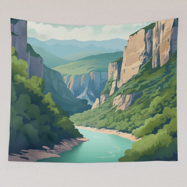 Item preview, A Vintage Travel Illustration of the Verdon Gorge - France designed and sold by GoodOldVintage.