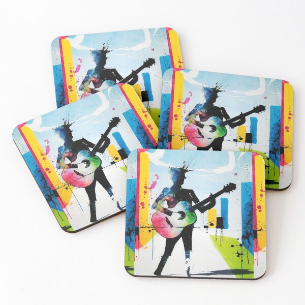 Item preview, Shadow Plays the White Guitar – Mixed-Style Art (Hirst × Banksy × Murakami) | Cheerful Minimalism, Translucent Watercolor & Ink Painting designed and sold by Pro AguiZoul Art.