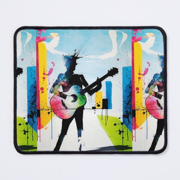 Item preview, Shadow Plays the White Guitar – Mixed-Style Art (Hirst × Banksy × Murakami) | Cheerful Minimalism, Translucent Watercolor & Ink Painting designed and sold by Pro AguiZoul Art.