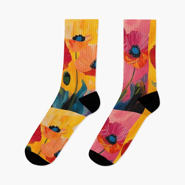 Item preview, Dance of Color - Vibrant Red and Orange Poppies Stand Against a Bright Swirling Yellow and Pink Background Digital AI Art designed and sold by OlfactoART Studio.