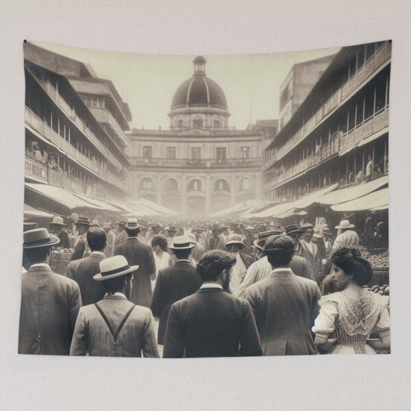Item preview, Bustling 1920s Medellín – AI Artwork Vintage Black and White Urban Scene for Lovers of History, Travel, and City Life designed and sold by knalpot-design.