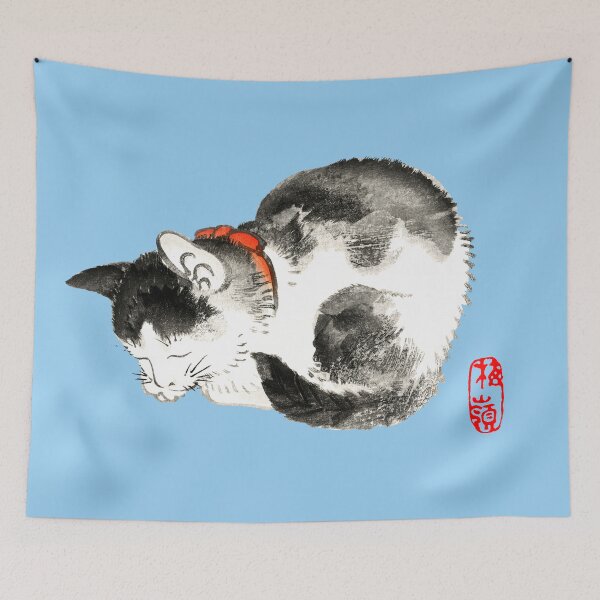 Item preview, Sleeping Japanese Cat Black and White designed and sold by Pixelchicken.
