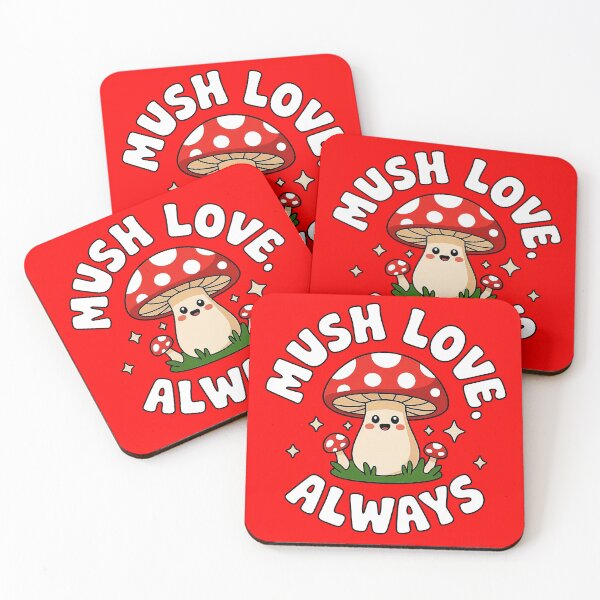 Item preview, Mush Love Always - Cute Cartoon Mushroom with Smiling Face, Whimsical Fungi Art, Playful Bubble Letter Quote, Black Background Vector Design designed and sold by Pro AguiZoul Art.