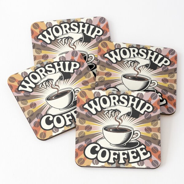Item preview, Worship Coffee Retro Poster – Vintage 70s Coffee Cult Art designed and sold by ARTReMi.