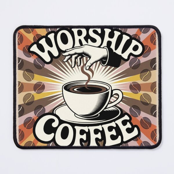 Item preview, Worship Coffee Retro Poster – Vintage 70s Coffee Cult Art designed and sold by ARTReMi.