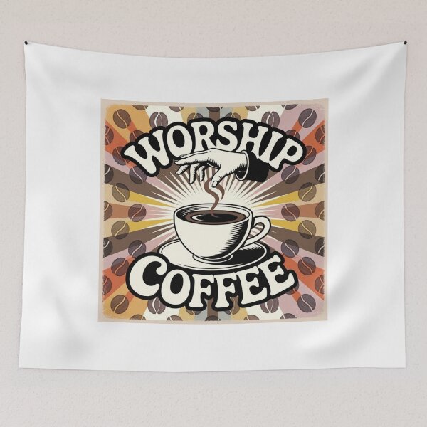 Item preview, Worship Coffee Retro Poster – Vintage 70s Coffee Cult Art designed and sold by ARTReMi.