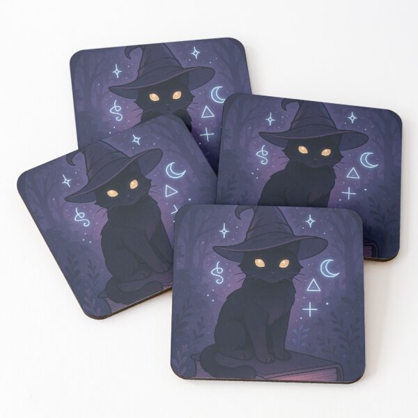 Item preview, Mystical witch cat on spell book – Magical night illustration designed and sold by TheMysticCats.