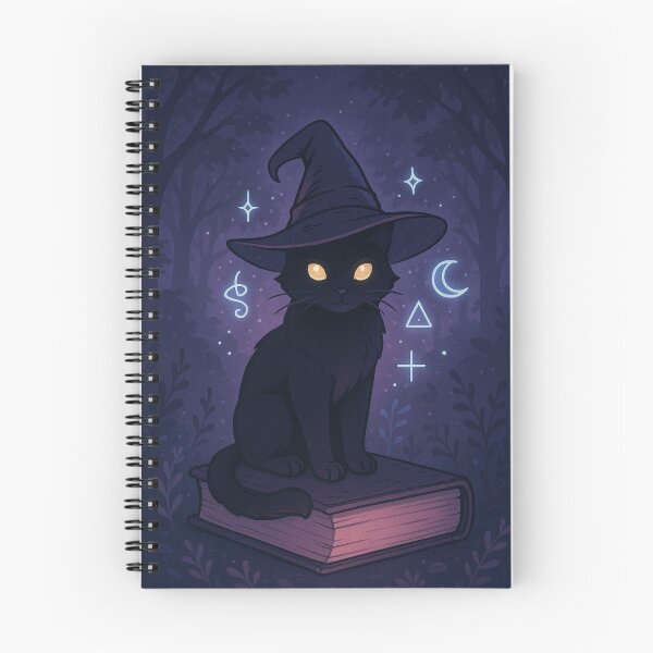Item preview, Mystical witch cat on spell book – Magical night illustration designed and sold by TheMysticCats.