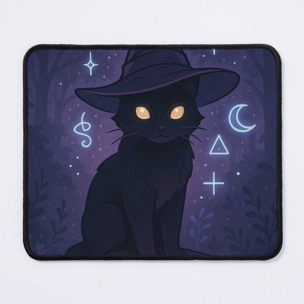 Item preview, Mystical witch cat on spell book – Magical night illustration designed and sold by TheMysticCats.