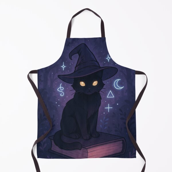 Item preview, Mystical witch cat on spell book – Magical night illustration designed and sold by TheMysticCats.
