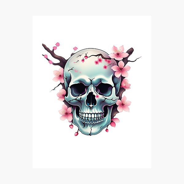Item preview, Skull and Cherry Blossoms designed and sold by Tragedyshop.