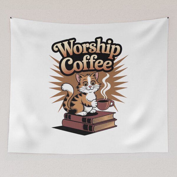 Item preview, Worship Coffee Cat Priest – Retro Vintage Coffee Cat Illustration designed and sold by ARTReMi.