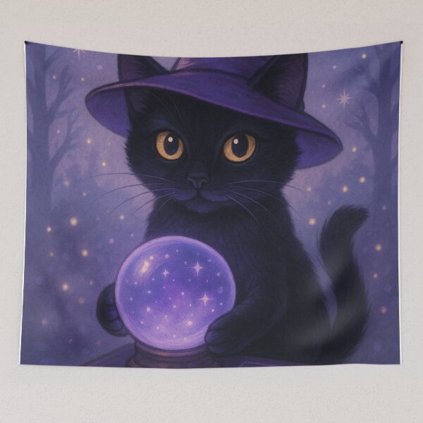 Item preview, Magic cat with crystal ball in the enchanted forest designed and sold by TheMysticCats.