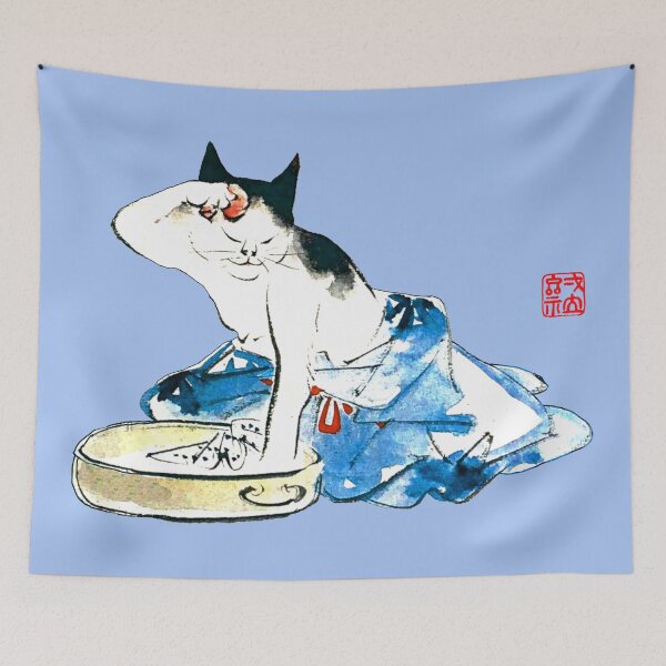 Aperçu de l'œuvre Utagawa Hiroshige Ukioy-e Chat japonais humoristique se baignant II créée et vendue par Pixelchicken.