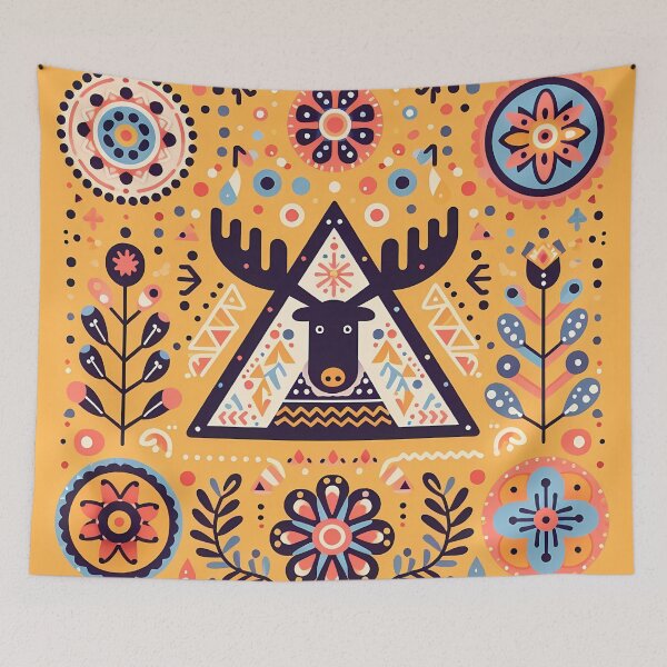 Item preview, Folk art Moose Crossing – Scandinavian Slow TV Wonder by heidiannemorris © designed and sold by FOLK ART FUSION by heidiannemorris.