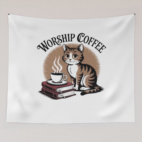 Item preview, Worship Coffee Cute Cat – Retro Funny Cat Coffee Art designed and sold by ARTReMi.