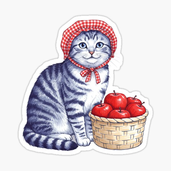 Vista previa del artículo con la obra «Gato recolector de manzanas», diseñado y vendido por 1artcolor.