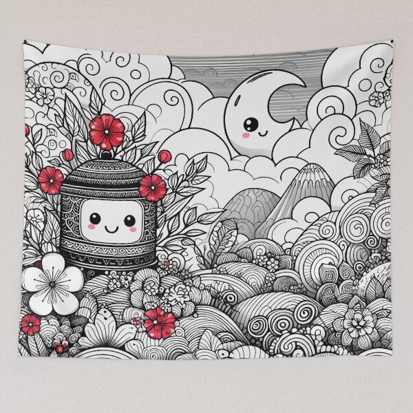 Item preview, Kawaii Back and White Japanese Patterns Allover Print 2 designed and sold by JohnnyVillas.