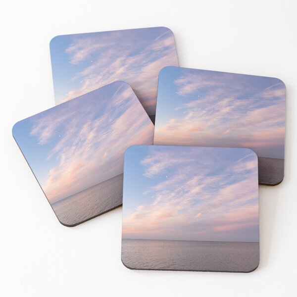 Item preview, Sunrise Moonset - Feathery Clouds and Crescent Moon over Water designed and sold by Georgia Mizuleva.