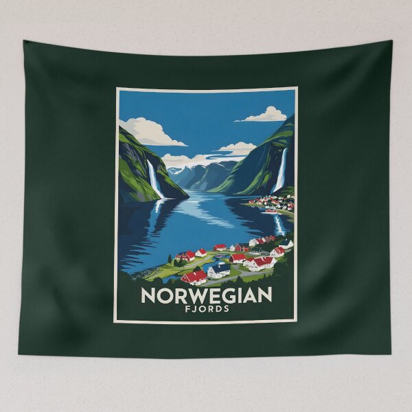 Item preview, A Vintage Travel Illustration of the Fjords - Norway  designed and sold by GoodOldVintage.