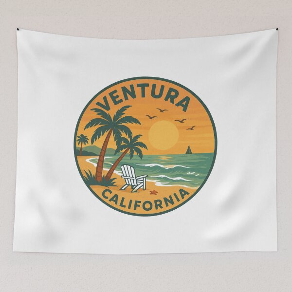 Item preview, Ventura California Retro Beach Sunset Design | Vintage Coastal Art | Summer Vibes Illustration | Ocean and Surf Graphic designed and sold by CircinusStore.