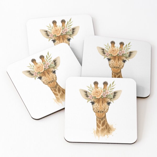 Item preview, Boho Giraffe with Floral Wreath – Watercolor Animal Art designed and sold by Print-Zoo.