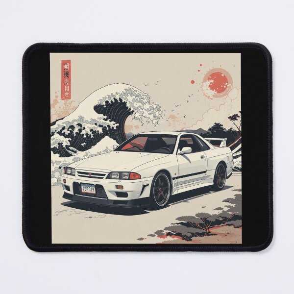 Item preview, White R32 GTR x Great Wave Retro Art designed and sold by TheArtOfCar.