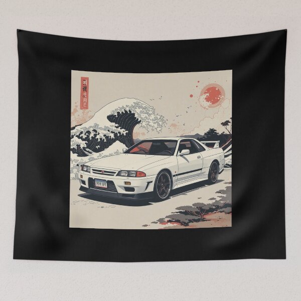 Item preview, White R32 GTR x Great Wave Retro Art designed and sold by TheArtOfCar.