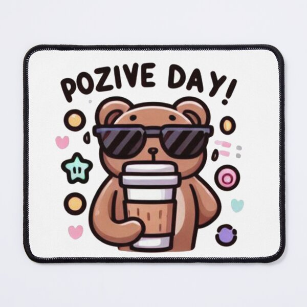 Item preview, Pozive Day Bear with Sunglasses Sticker - Cute Coffee Vibes designed and sold by MustHaveSticker.