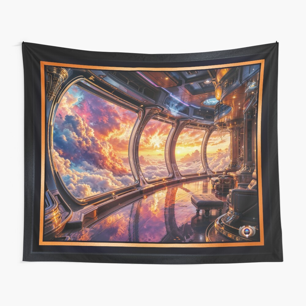 Breathtaking Cloudscape Observation Deck Of The Numatu Starliner Enchanting AI Concept Art by Xzendor7 Decorative Art Print Tapestry
