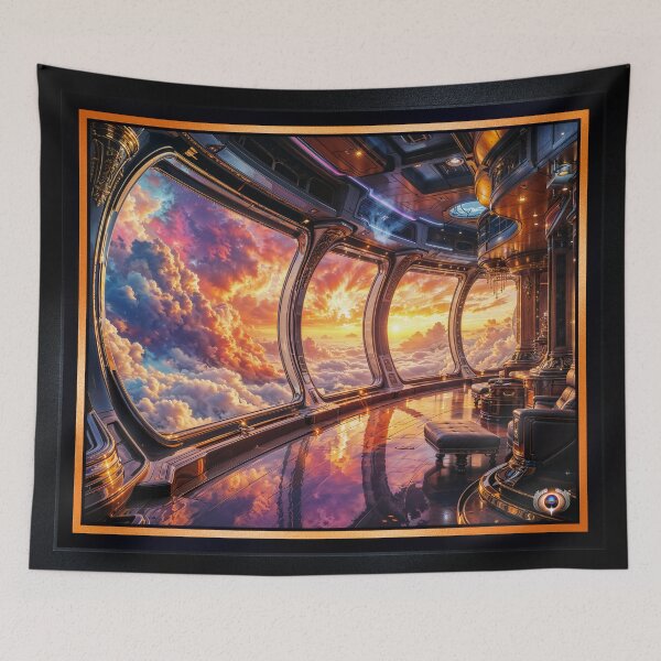 Item preview, Breathtaking Cloudscape Observation Deck Of The Numatu Starliner Enchanting AI Concept Art by Xzendor7 designed and sold by Xzendor7 Digital Art Creations.