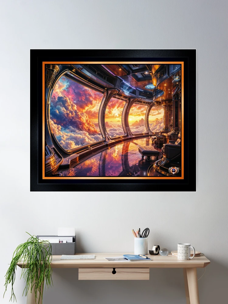 Breathtaking Cloudscape Observation Deck Of The Numatu Starliner Enchanting AI Concept Art by Xzendor7 Wall Decor Poster Art Print