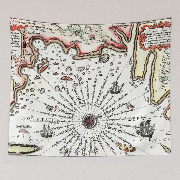 Item preview, 16th Century Map of Swedish Coastline with Compass Rose designed and sold by Pixelchicken.