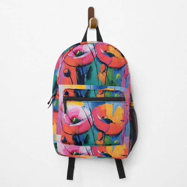 Item preview, Blazing Garden - Vibrant Poppies Bloom in a Riot of Pink Red and Yellow Against Lush Blues and Green designed and sold by OlfactoART Studio.