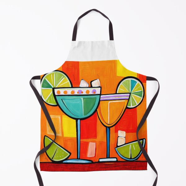 Item preview, Geometric Cocktail Duo - Bold Blue and Orange Glasses with Lime Slices in Vibrant Geometric Setting designed and sold by OlfactoART Studio.