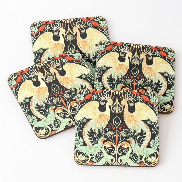 Item preview, Art Nouveau Style Phoenixes Birds and Flowers designed and sold by Pixelchicken.