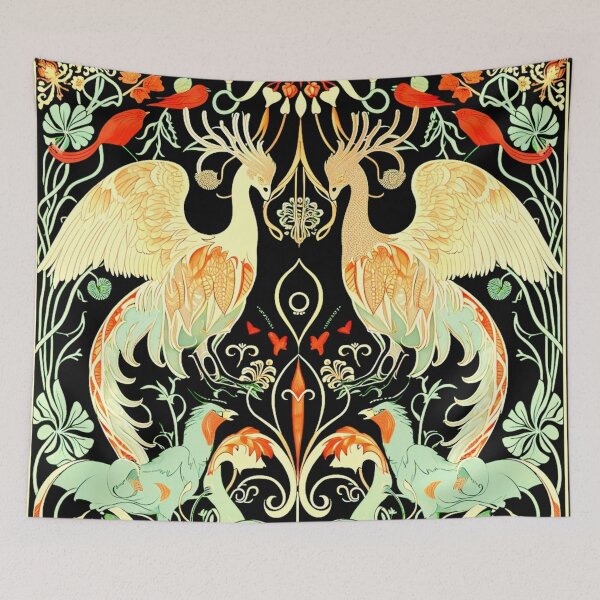Item preview, Art Nouveau Style Phoenixes Birds and Flowers designed and sold by Pixelchicken.