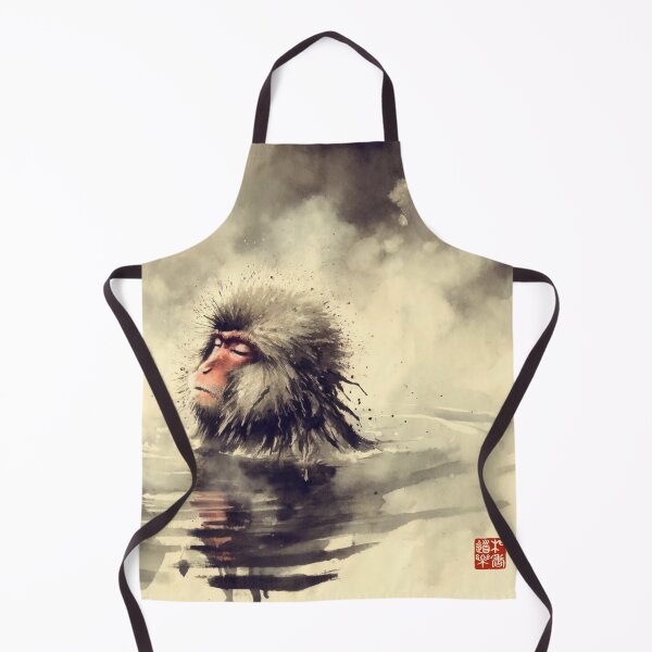 Item preview, Japanese Sumi-E "A monkey enjoying a hot spring" Art  designed and sold by Studio NODOKA.