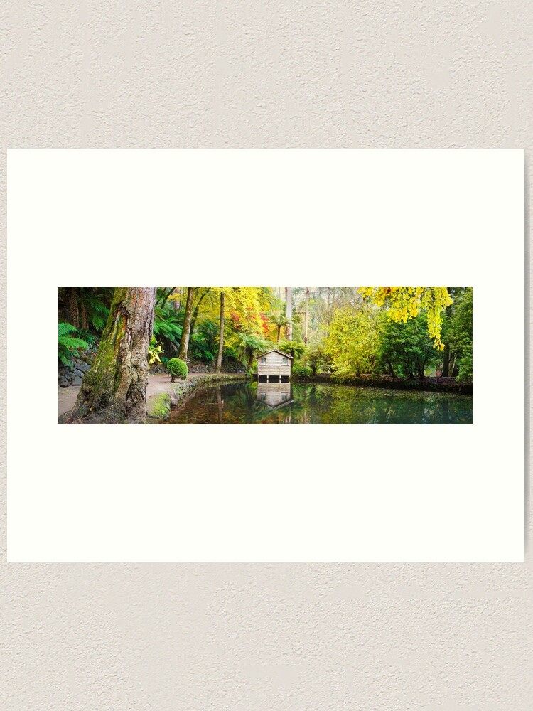 Alternate view of Boathouse in Autumn, Alfred Nicholas Gardens, Melbourne, Australia Art Print