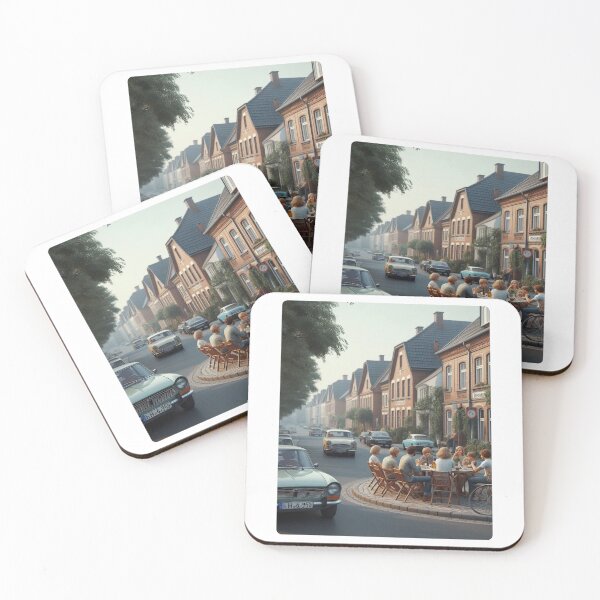 Item preview, Chill 1970s Großhansdorf – AI Artwork Colorful Streetside Café Scene for City Lovers, Travelers, and Vintage Fans designed and sold by knalpot-design.