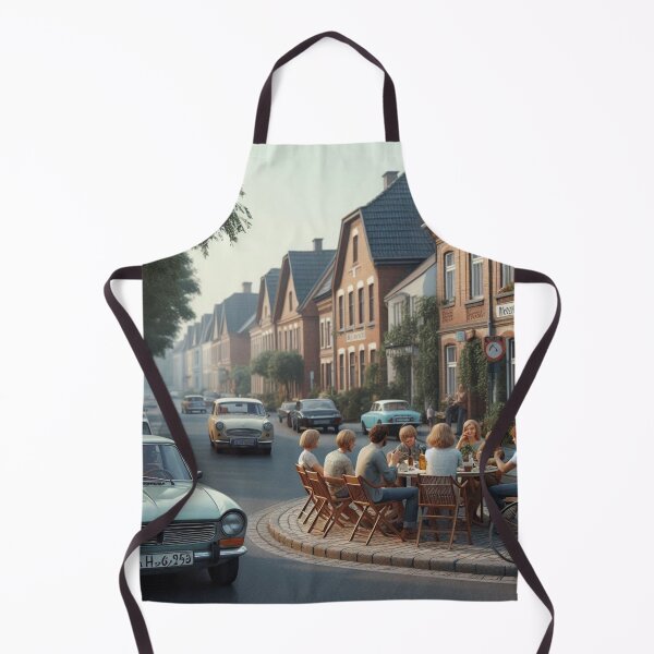 Item preview, Chill 1970s Großhansdorf – AI Artwork Colorful Streetside Café Scene for City Lovers, Travelers, and Vintage Fans designed and sold by knalpot-design.