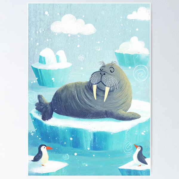 Item preview, Chill Cartoon Walrus Lounging on Iceberg designed and sold by Paintings By Simon .