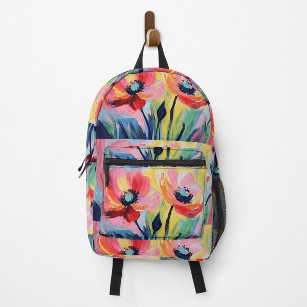 Item preview, Wild Harmony - Vibrant Red Pink and Orange Poppies Dance Against a Bright Yellow and Blue Canvas designed and sold by OlfactoART Studio.