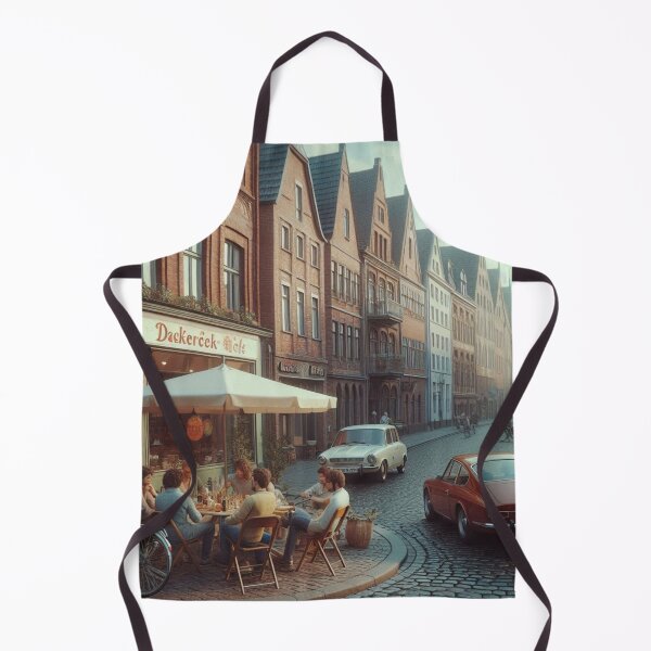 Item preview, Chill 1970s Lübeck – AI Artwork Colorful Streetside Café Scene for City Lovers, Travelers, and Vintage Enthusiasts designed and sold by knalpot-design.