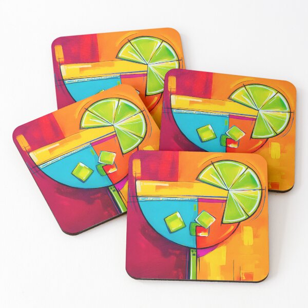 Item preview, Summer Cocktail Delight - Vibrant Glass with Lime Slice Set Against Bold Geometric Background designed and sold by OlfactoART Studio.